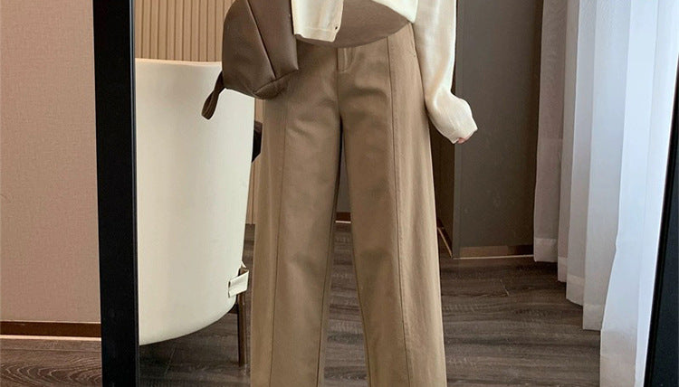 in stock Early Autumn New 2024 Pregnant Women's High Waist Slimming Casual Pants Women's Design Sense Pear-Shaped Figure Nine-point Haren Pants