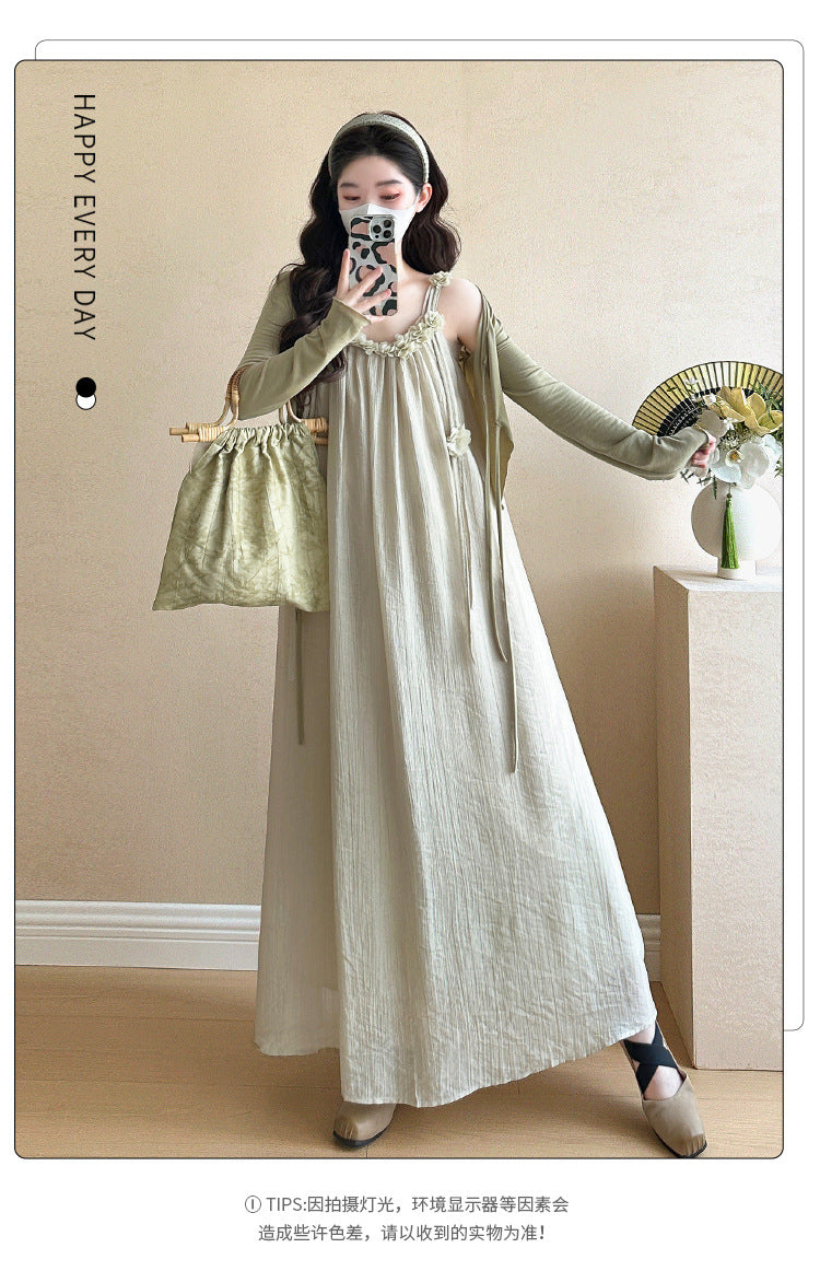 Maternity summer dress 2025 new pregnant mother wear plus size suspenders skirt suit fashion fashion