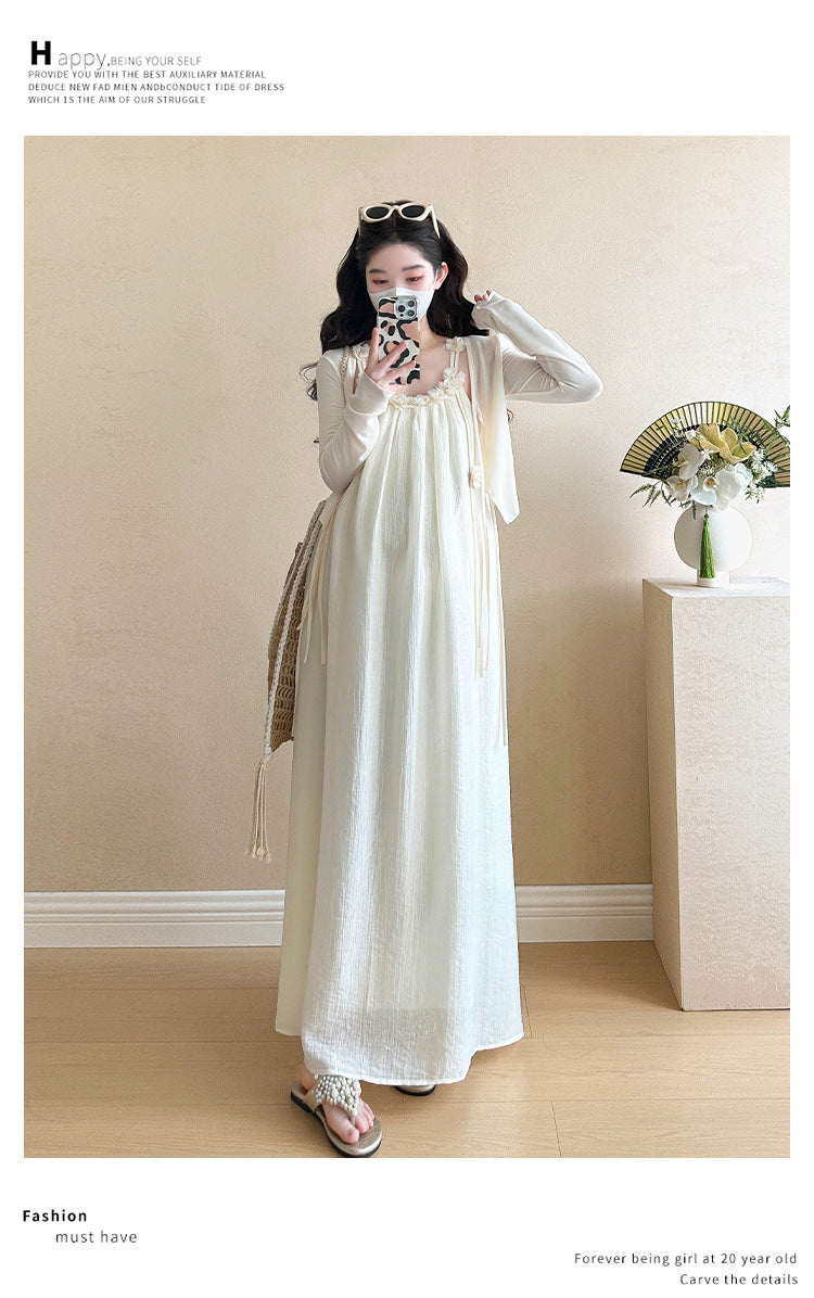 Maternity summer dress 2025 new pregnant mother wear plus size suspenders skirt suit fashion fashion
