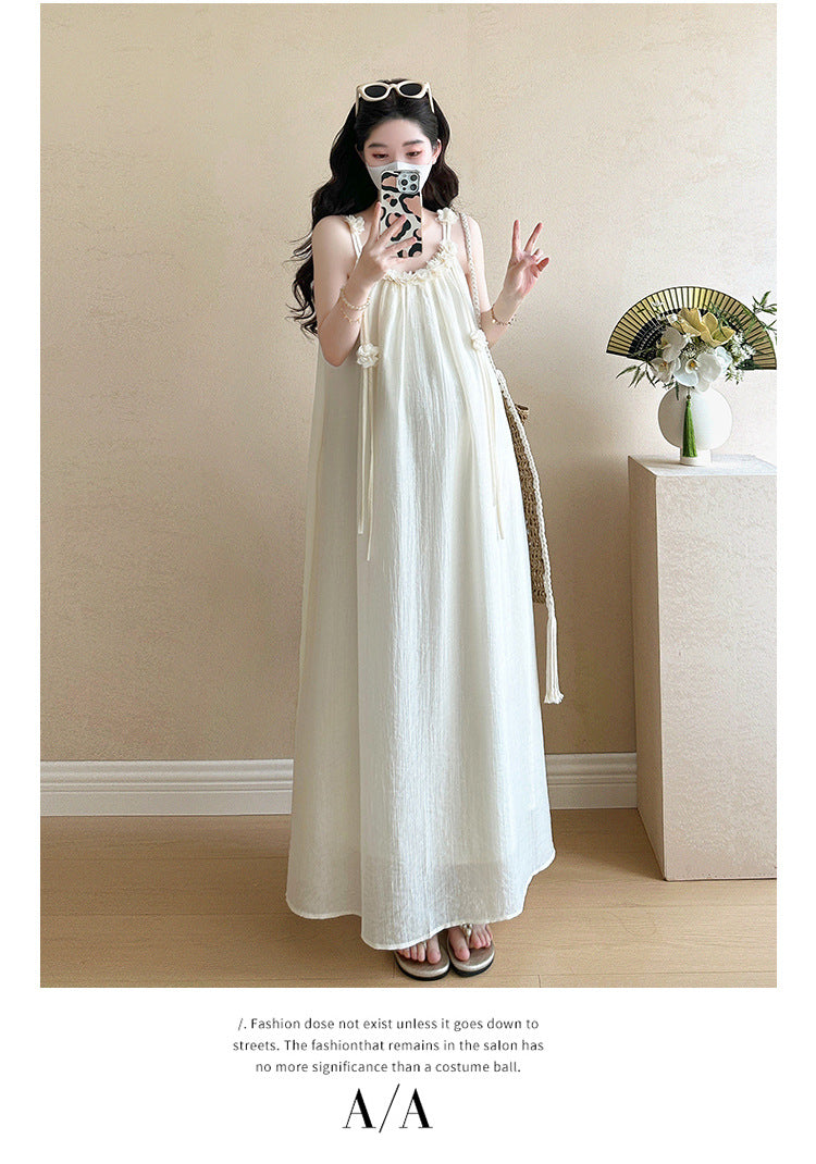 Maternity summer dress 2025 new pregnant mother wear plus size suspenders skirt suit fashion fashion