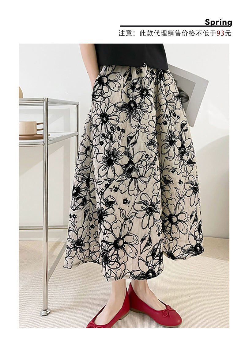 Ju Zhi 2026 Early Spring Velvet Skirt for Women, Heavy Craftsmanship, Niche Retro French High-Waisted Mid-Length A-Line Skirt 1572