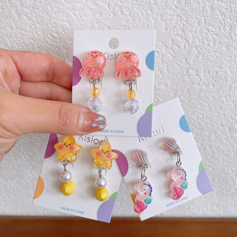 Girl's Ear Clip Cute Cartoon Children's Earrings Little Girl's Princess Earrings Without Ear Holes False Earrings Without Harming Ear Accessories