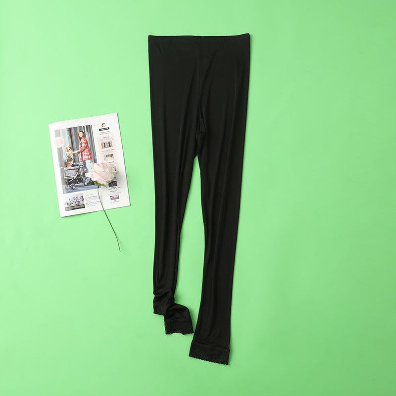 Thin Summer 100% Mulberry Silk Silk High Waist Cropped Pants Fine Knitted Leggings Breathable Skin-Friendly Soft Women's Pants