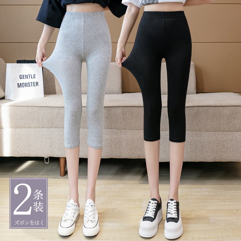 Modal Leggings Women's Thin Outer Wear Seamless Spring and Summer Cropped Pants Large Size High Waist Pants for Chubby Girls Women