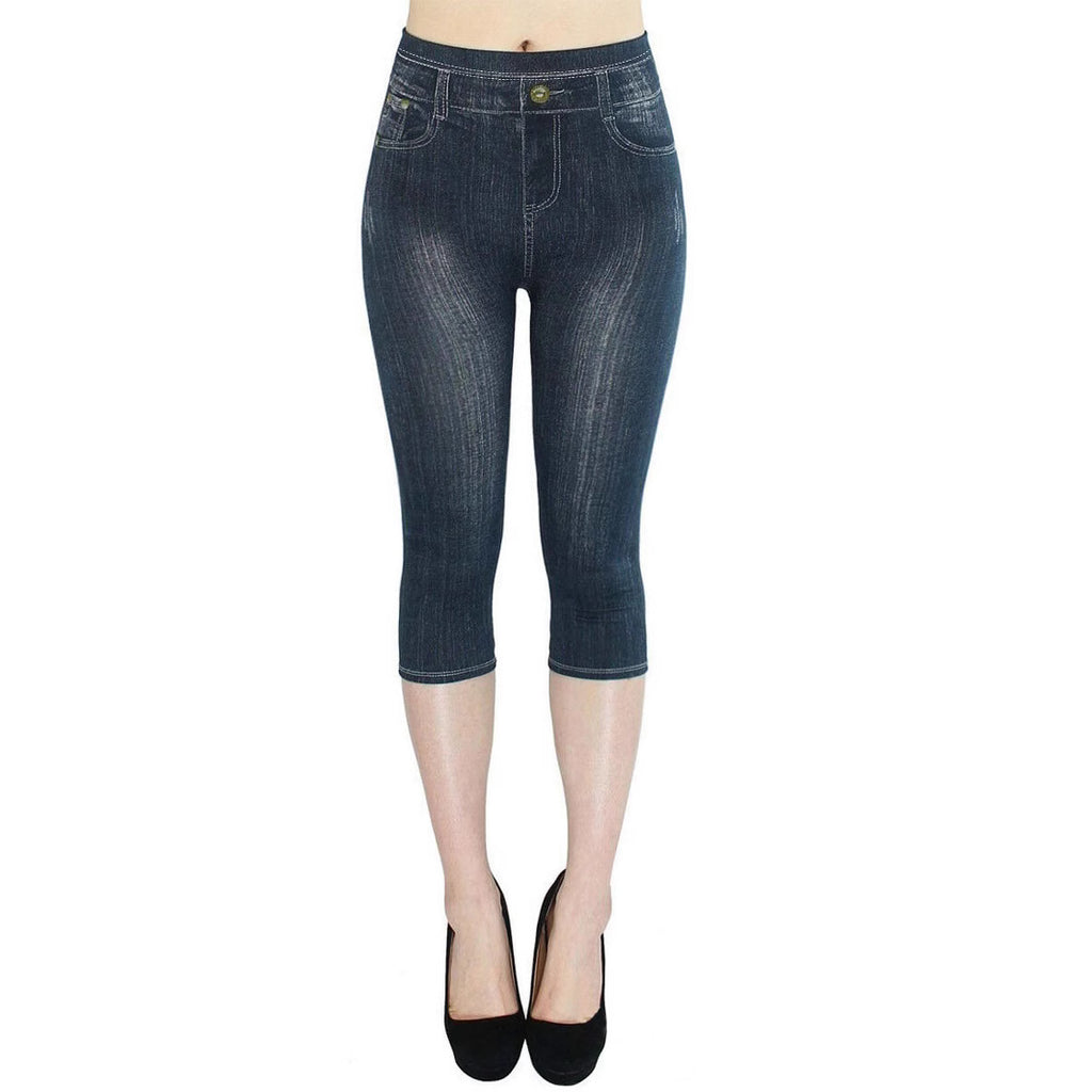 Cross-Border Hot Selling Temu Aliexpress Stretch Imitation Denim Leggings Cropped Pants Tight Hip Lift Pure Color Small Leg Pants