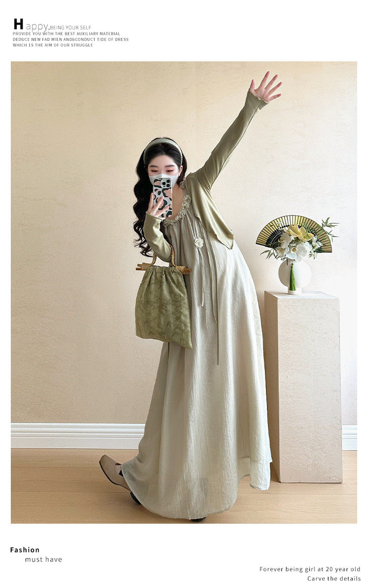 Maternity summer dress 2025 new pregnant mother wear plus size suspenders skirt suit fashion fashion