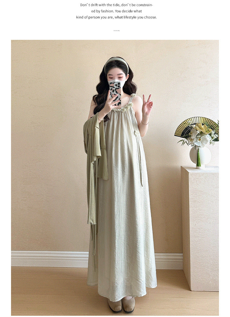 Maternity summer dress 2025 new pregnant mother wear plus size suspenders skirt suit fashion fashion
