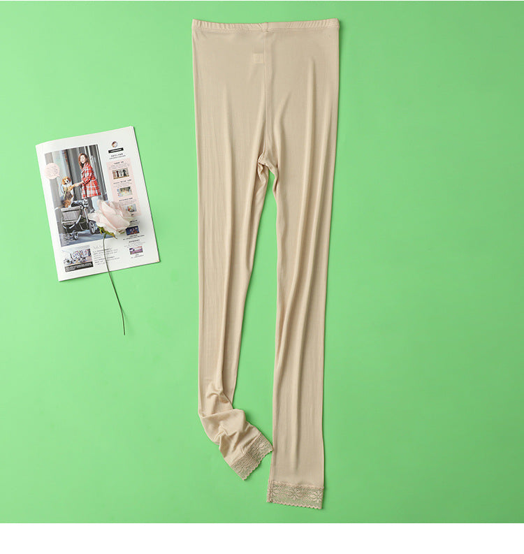 Thin Summer 100% Mulberry Silk Silk High Waist Cropped Pants Fine Knitted Leggings Breathable Skin-Friendly Soft Women's Pants