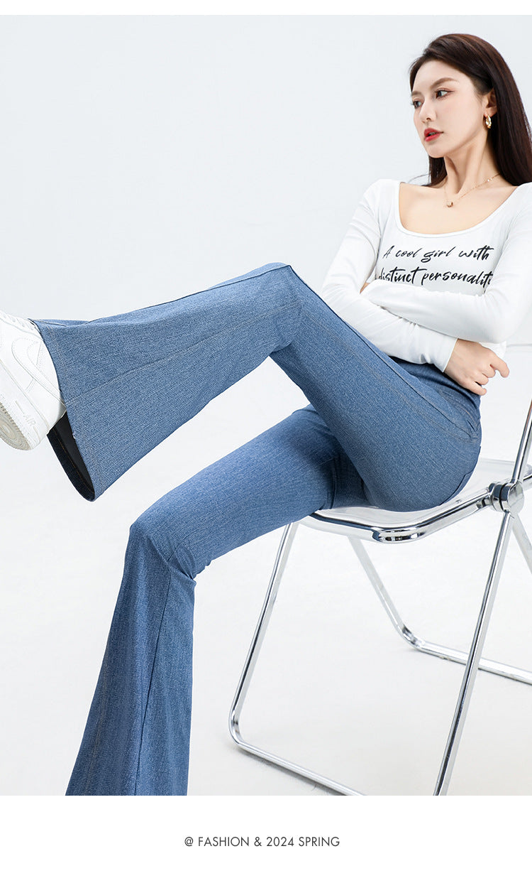 2024 New Imitation Denim Shark Pants Women's Outerwear Leggings Slightly Flared Pants Tummy Control Flared Pants Thin Yoga Pants