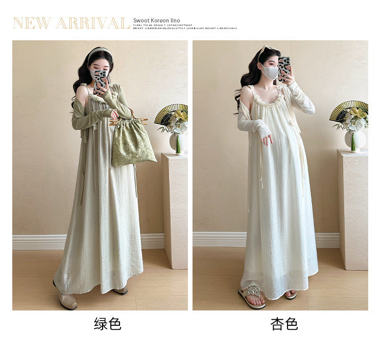 Maternity summer dress 2025 new pregnant mother wear plus size suspenders skirt suit fashion fashion