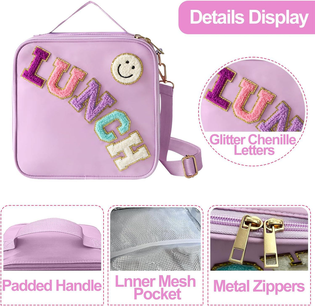 Amazon Explosions Smiley Letters Portable Lunch Bag Outdoor Portable Aluminum Film Fresh-keeping Bag Insulation Bag Cross-border Exclusive