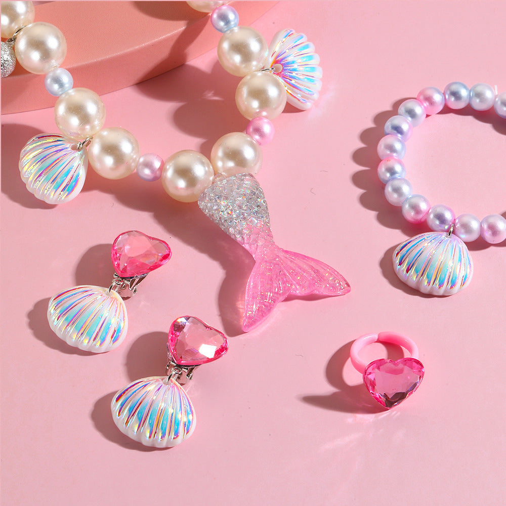 mermaid necklace diy pearl non-allergic beaded suit children cute mermaid princess necklace jewelry