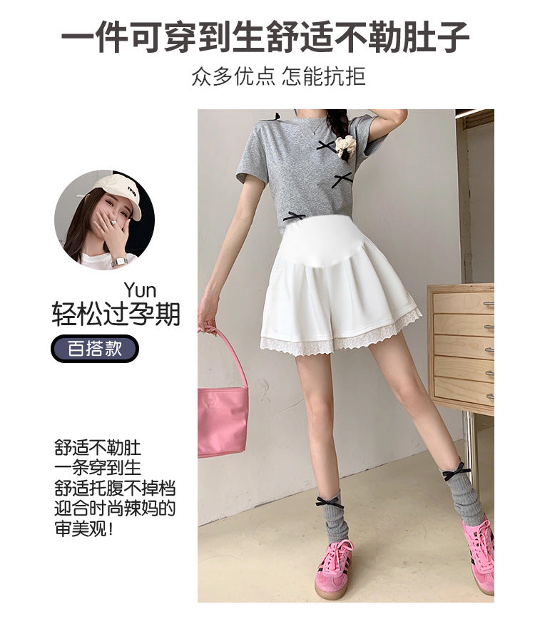 Maternity Shorts Summer Lace Splicing Wide-Leg Casual Pants Loose Outer Wear Sports Air Cotton Pants Skirt
