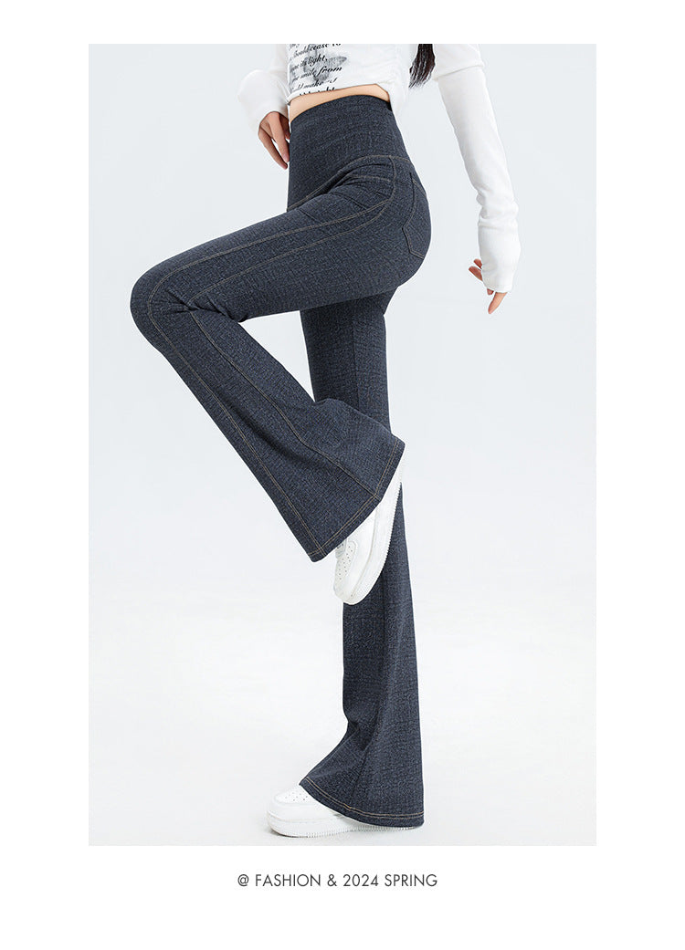 2024 New Imitation Denim Shark Pants Women's Outerwear Leggings Slightly Flared Pants Tummy Control Flared Pants Thin Yoga Pants