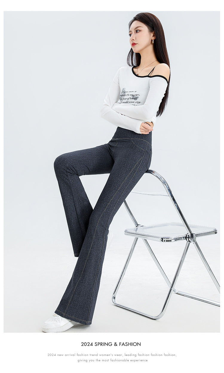 2024 New Imitation Denim Shark Pants Women's Outerwear Leggings Slightly Flared Pants Tummy Control Flared Pants Thin Yoga Pants