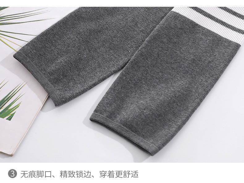 Tb New Autumn and Winter Terry Leggings for Women to Wear as Outerwear, Thin, Faded, Butt-Lifting, Four-Stripes Knitted Elastic Tight-Fitting Pants