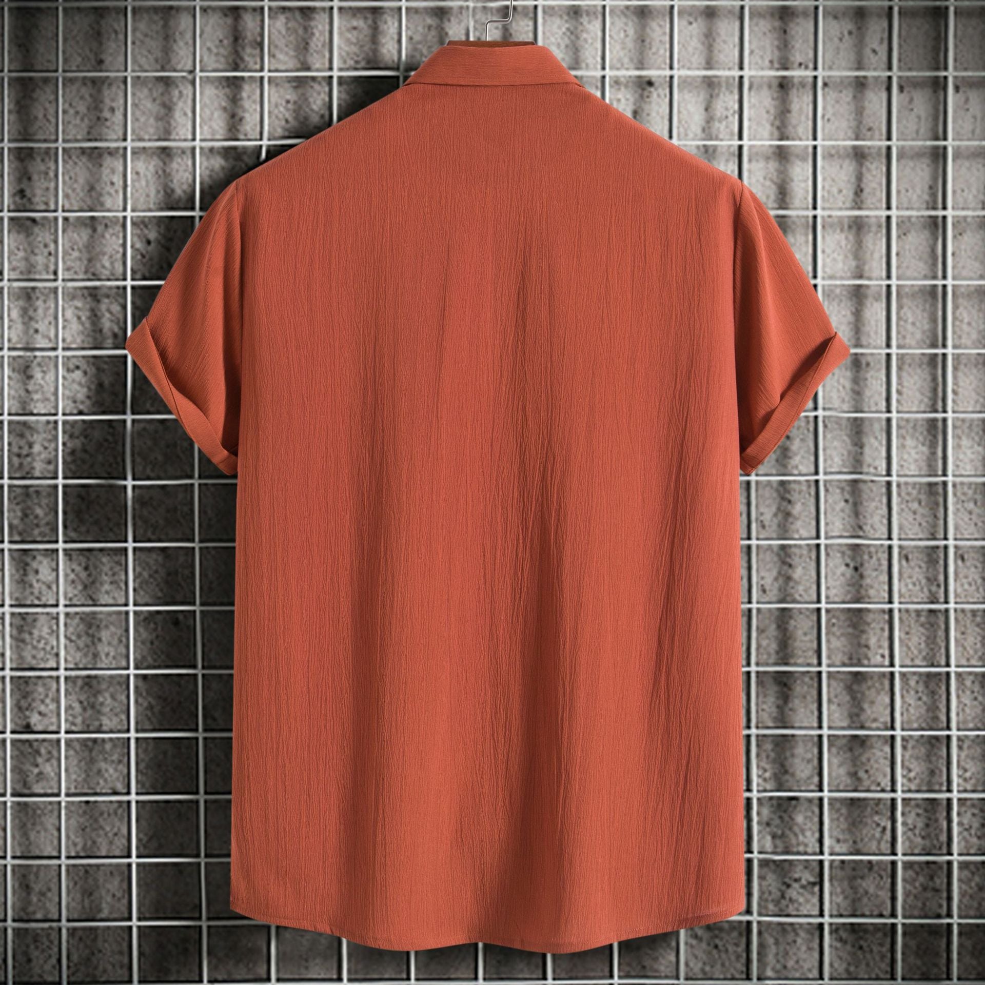 Cross-border 2025 Summer New Men's Short-sleeved Shirt Loose Solid Color Button Short-sleeved Shirt Men's Short-sleeved Shirt