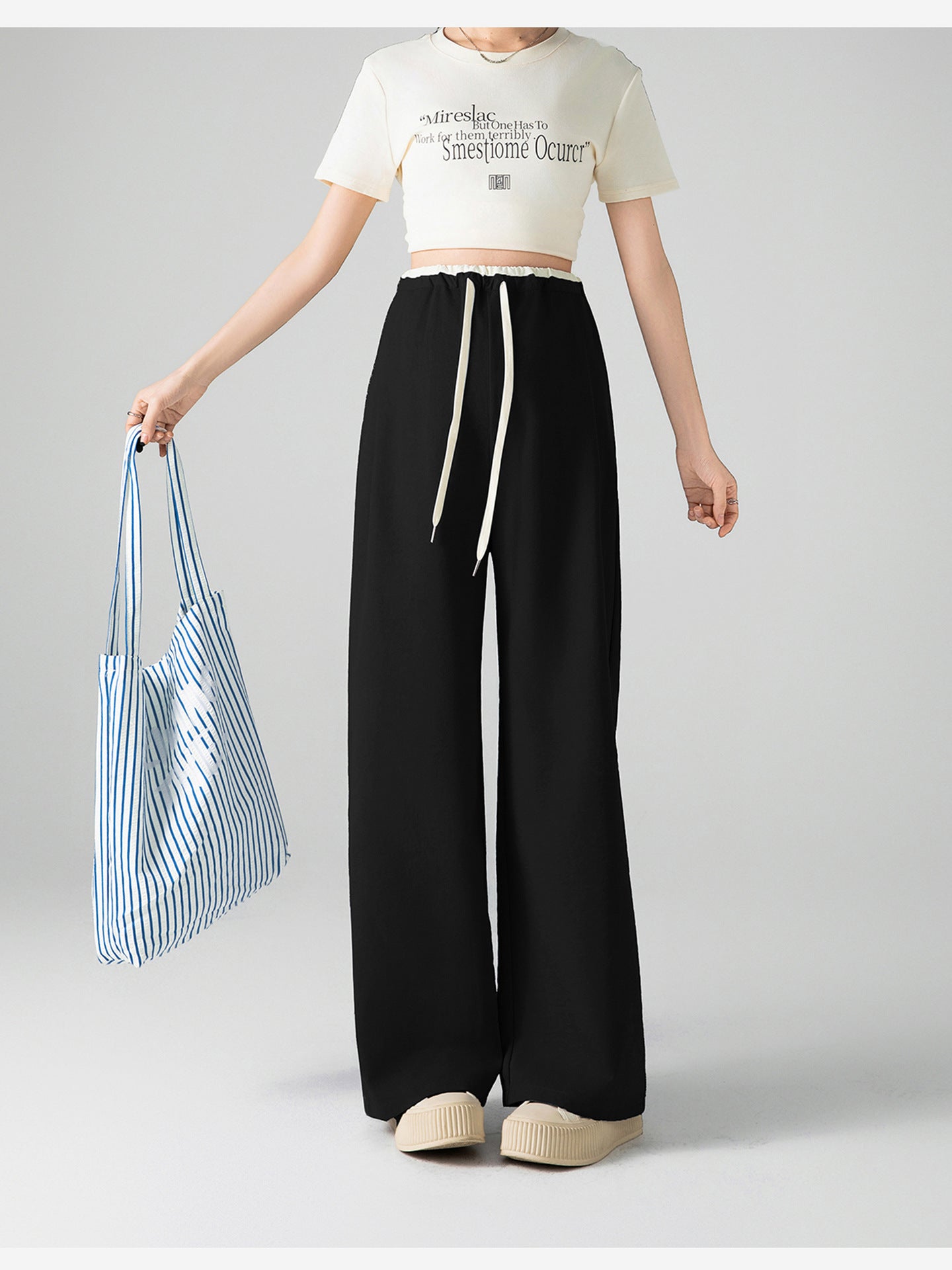 Spring and Summer Pregnant Women's Drawstring Ice Silk Wide Leg Pants Pregnant Women's Summer Thin Texture Sense Dipping Yamamoto Pants Casual Small