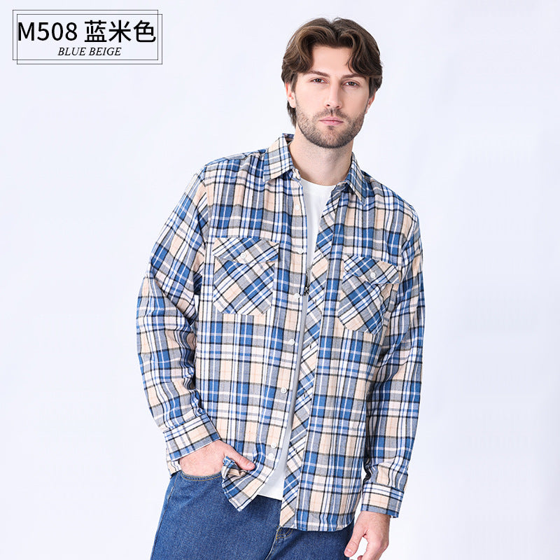 2026 Spring Cross-Border Trade American Retro Flannel Men's Long-Sleeve Brushed Plaid Shirt Men's Cool Jacket