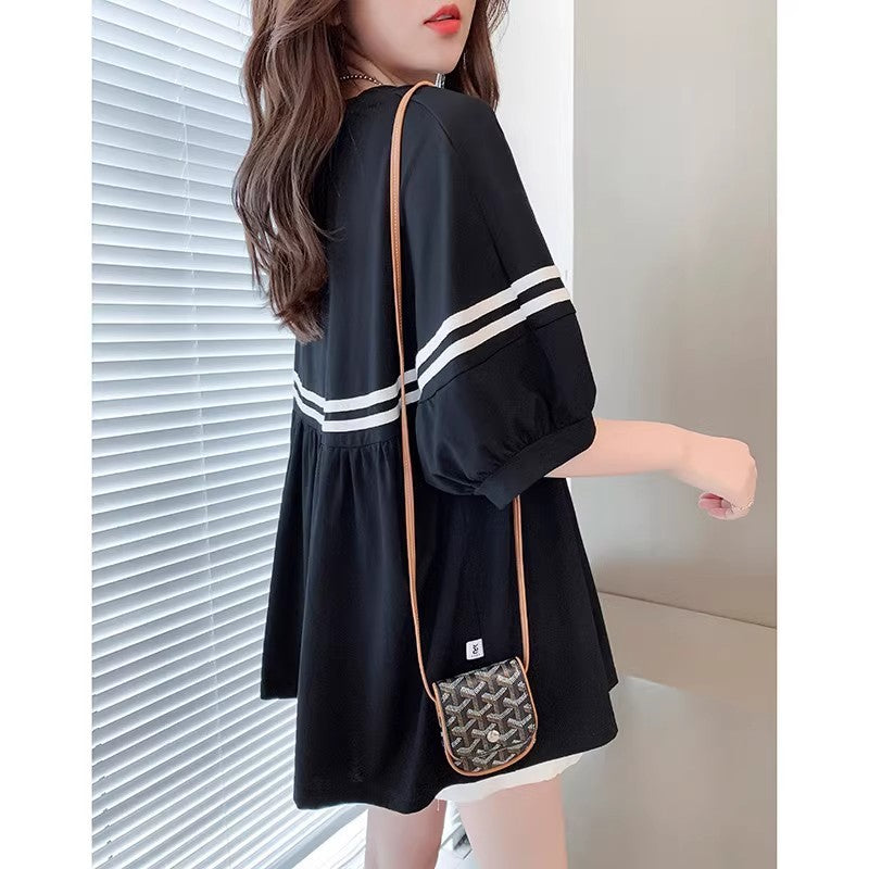 Pregnant Women's Summer T-shirt Top Women's T-shirt Fashionable Summer Thin Short-sleeved Summer Base Shirt Mid-length dress Women