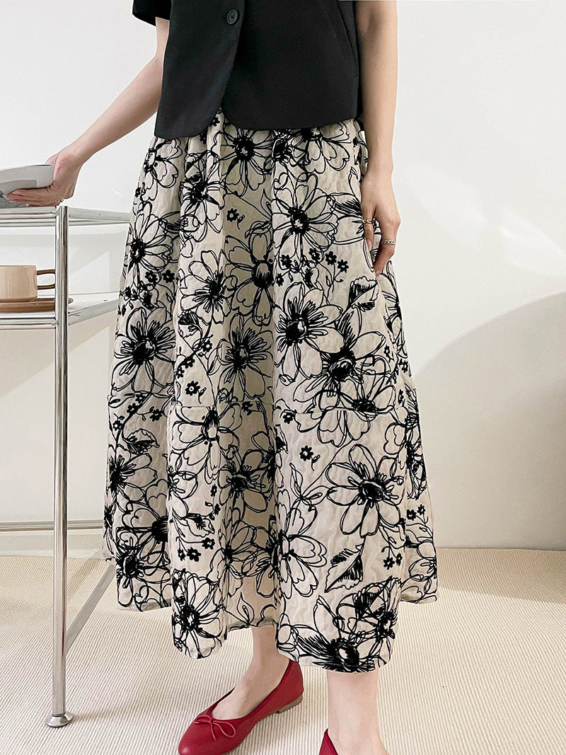 Ju Zhi 2026 Early Spring Velvet Skirt for Women, Heavy Craftsmanship, Niche Retro French High-Waisted Mid-Length A-Line Skirt 1572