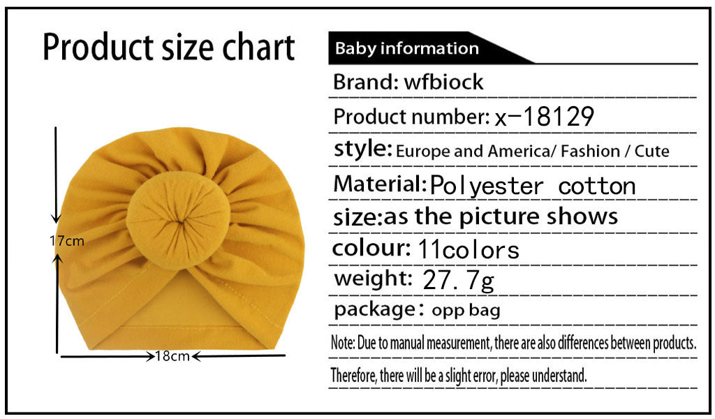 2023 European and American New Baby Products Kidsren's Turban Hat Baby Pure Color Knotted Indian Pullover Hat Amazon