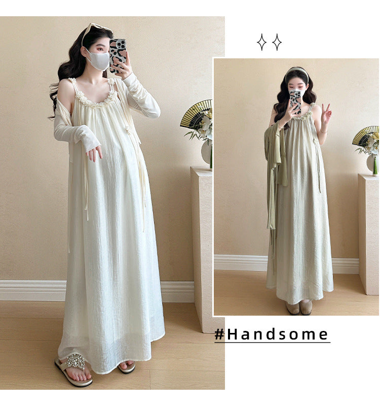 Maternity summer dress 2025 new pregnant mother wear plus size suspenders skirt suit fashion fashion