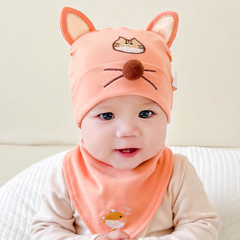 Katu Bear Infant Hat Spring & Fall 3-6-12 Months Male and Female Baby Pullover Hat Cotton 100-Day Sleeping Hat