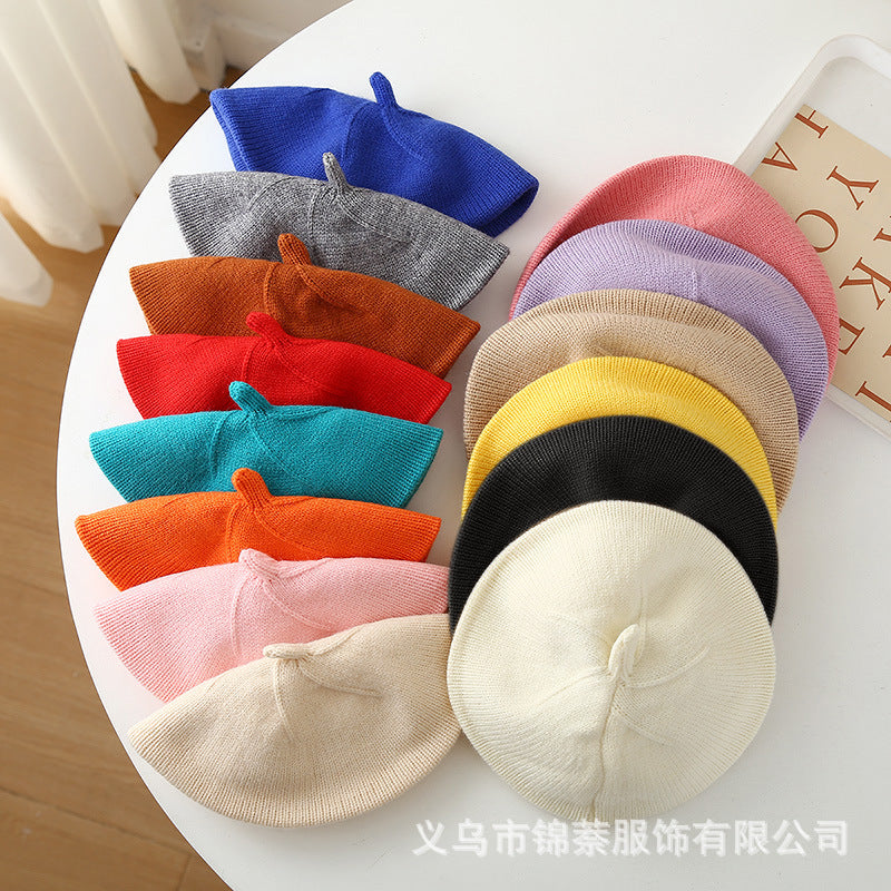 Spring and Autumn Korean Style Baby Boy and Girl Candy Color All-match Knitted Beret Children's Western Style Casual Wool Hat Paintler Hat