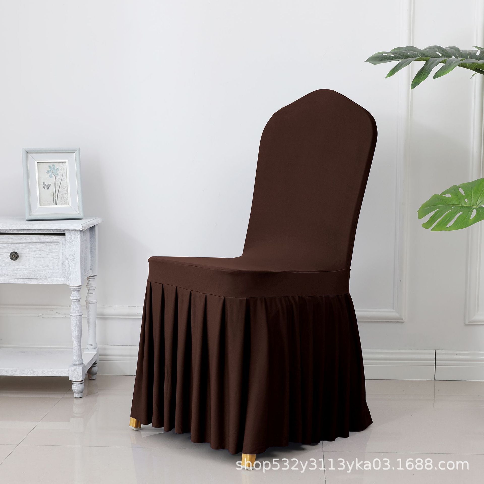 Chair Cover Thickened Stretch Pleated Skirt Dining Chair Cover Hotel Wedding Banquet Event Stool Cover Hotel Cloth