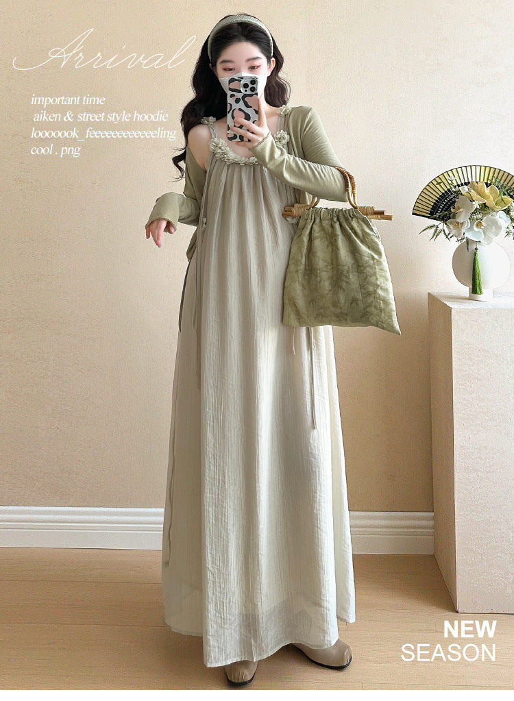 Maternity summer dress 2025 new pregnant mother wear plus size suspenders skirt suit fashion fashion