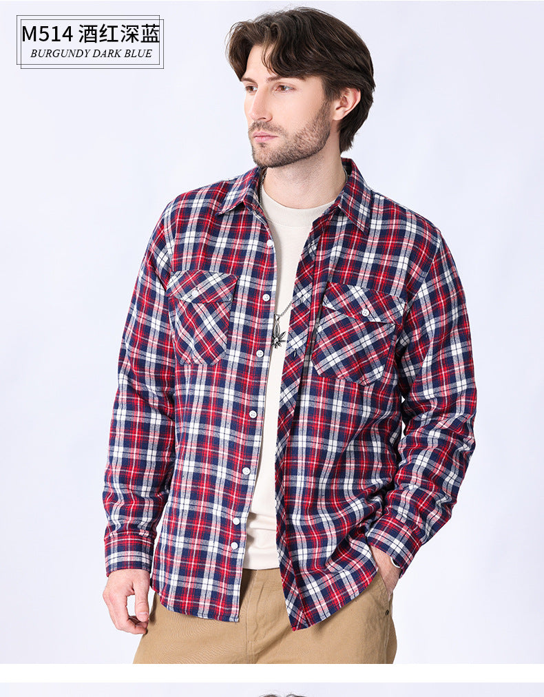 2026 Spring Cross-Border Trade American Retro Flannel Men's Long-Sleeve Brushed Plaid Shirt Men's Cool Jacket
