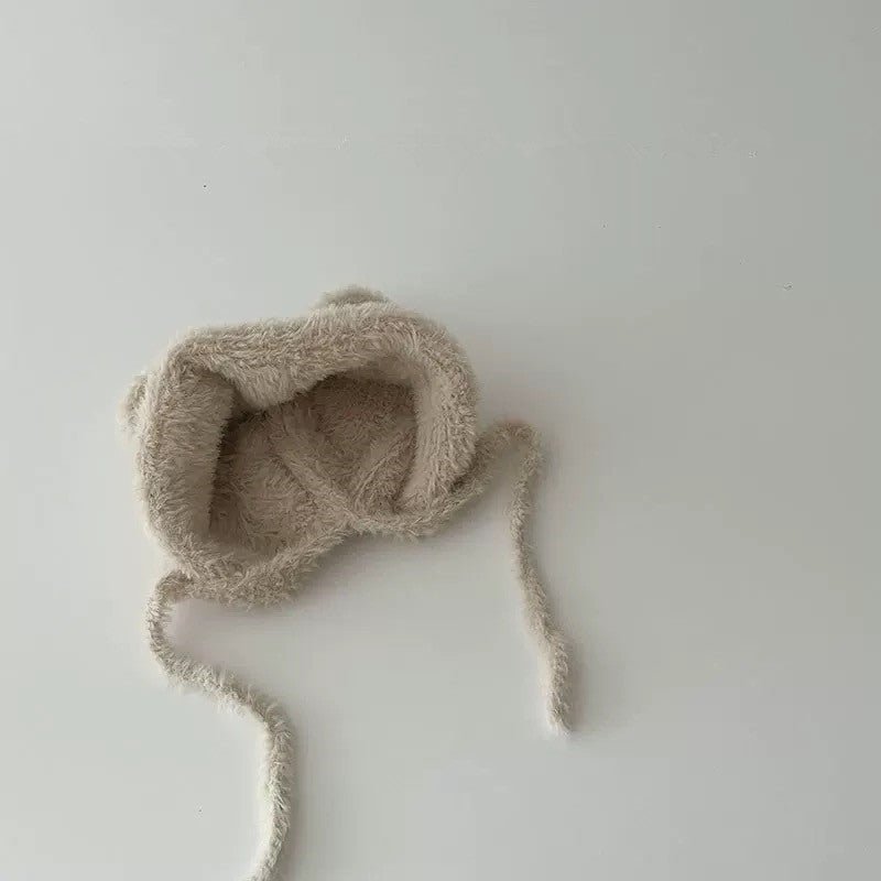 Cold-proof foreign-style cold hat cute warm lace solid color plush toddler hat baby autumn and winter hat baby ear protection