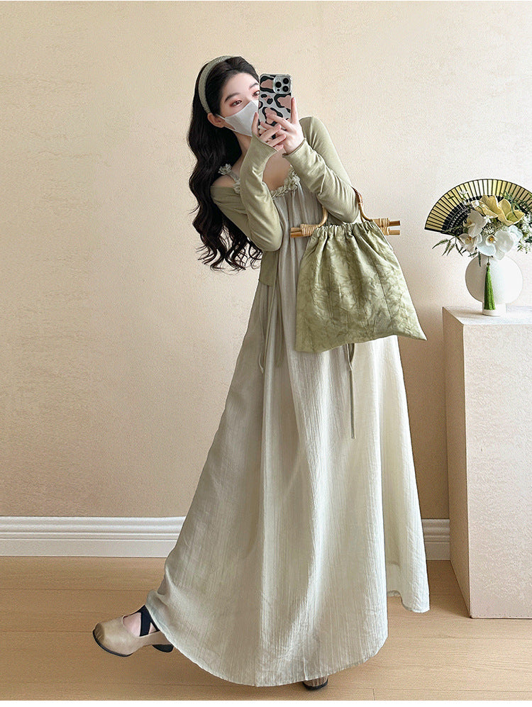 Maternity summer dress 2025 new pregnant mother wear plus size suspenders skirt suit fashion fashion
