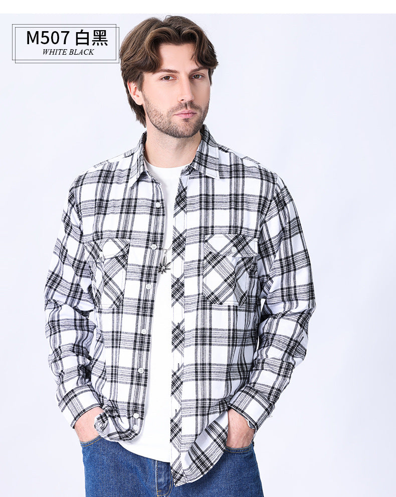 2026 Spring Cross-Border Trade American Retro Flannel Men's Long-Sleeve Brushed Plaid Shirt Men's Cool Jacket