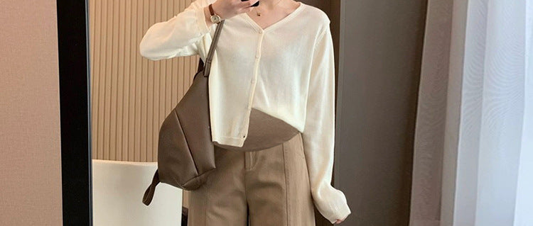 in stock Early Autumn New 2024 Pregnant Women's High Waist Slimming Casual Pants Women's Design Sense Pear-Shaped Figure Nine-point Haren Pants