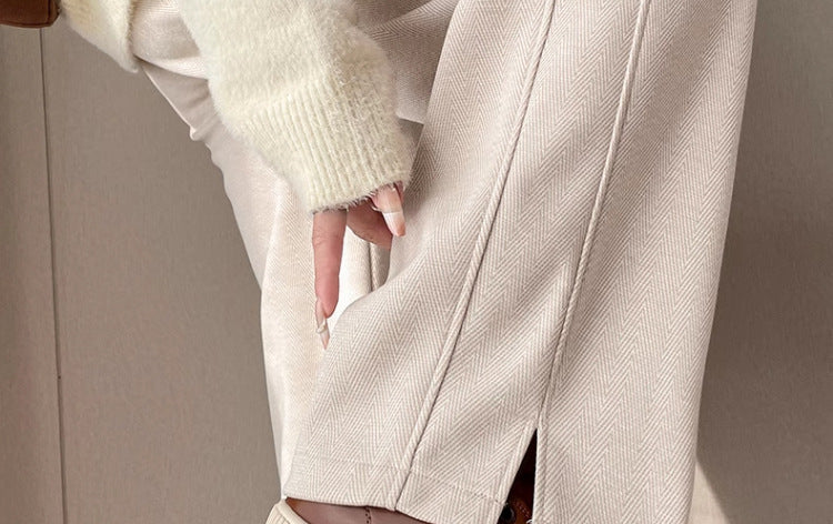Pregnant Women's Trousers Herringbone Pattern Woolen Belly Narrow Wide-leg Pants Lazy Casual Glutinous Rice Pants Trousers Pregnant Women's Wear