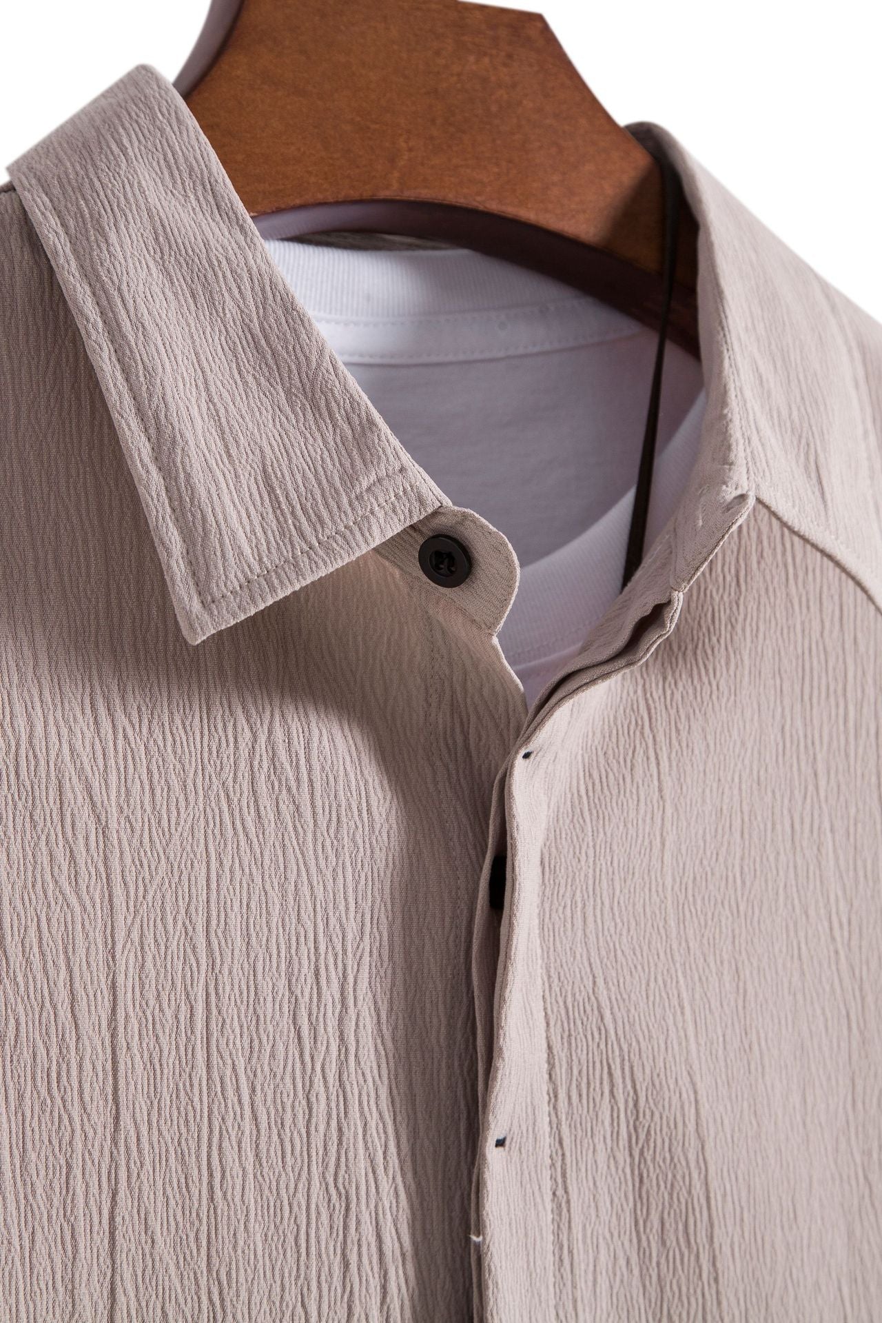Cross-border 2025 Summer New Men's Short-sleeved Shirt Loose Solid Color Button Short-sleeved Shirt Men's Short-sleeved Shirt