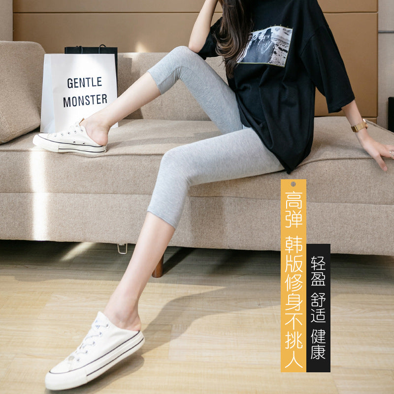 Modal Leggings Women's Thin Outer Wear Seamless Spring and Summer Cropped Pants Large Size High Waist Pants for Chubby Girls Women