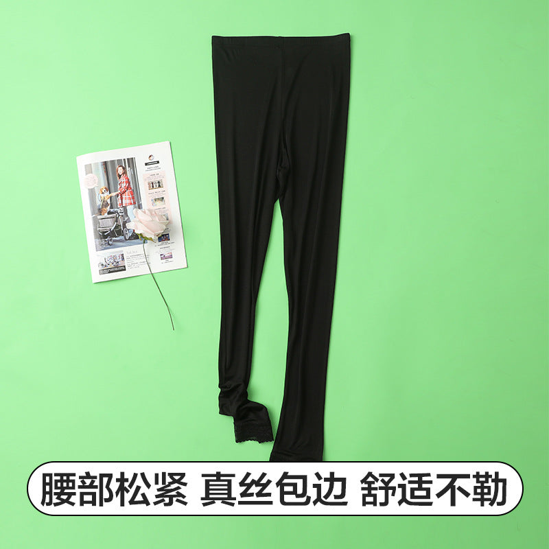 Thin Summer 100% Mulberry Silk Silk High Waist Cropped Pants Fine Knitted Leggings Breathable Skin-Friendly Soft Women's Pants