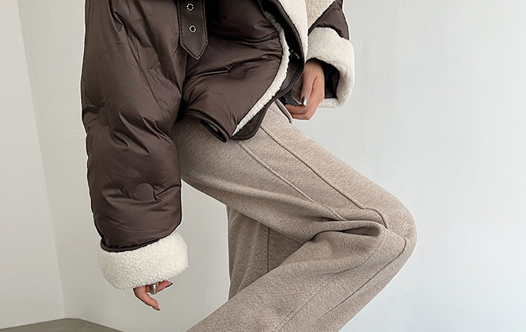 Pregnant Women's Trousers Herringbone Pattern Woolen Belly Narrow Wide-leg Pants Lazy Casual Glutinous Rice Pants Trousers Pregnant Women's Wear