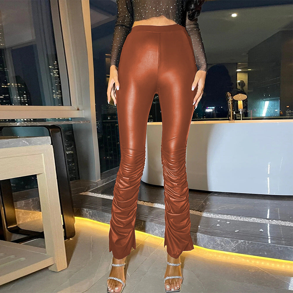 European and American Ins Style PU Leather Pants Women's Sexy Tight Fashion Cross-border Pants High Waist Pants Leather Pants Women's PK40