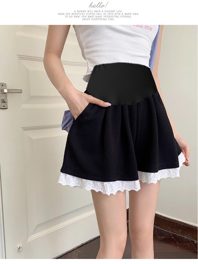 Maternity Shorts Summer Lace Splicing Wide-Leg Casual Pants Loose Outer Wear Sports Air Cotton Pants Skirt