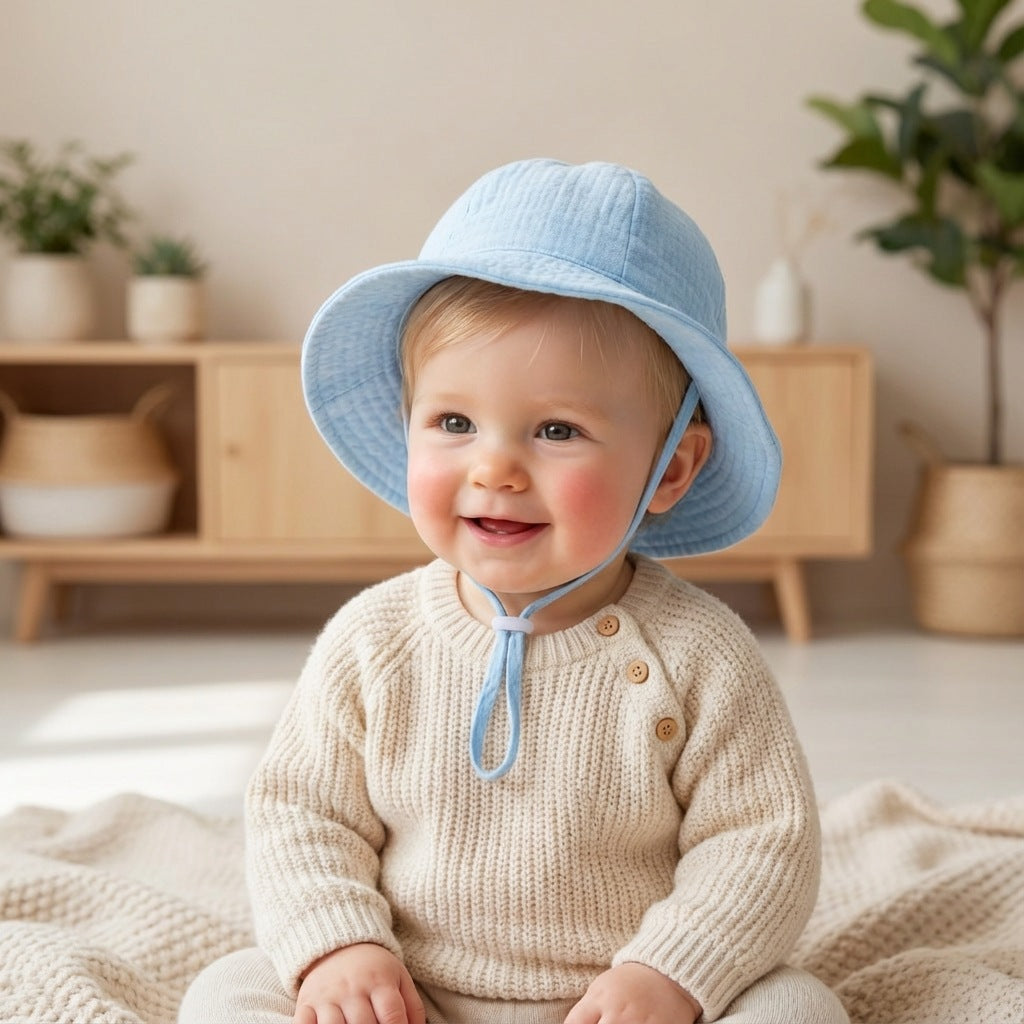 Ins Baby Pure Cotton Basin Hat European and American Anti-Sun Breathable Baby Fisherman Hat Pure Color Kidsren's Sun Hat Breathable Sun Protection