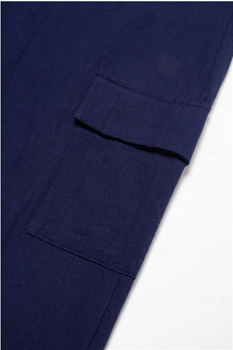 2025 Amazon Men's Solid Color plus size Cordwork Pants Drawstring Elelastic Multi-Pocket Wide Men's Casual Pants