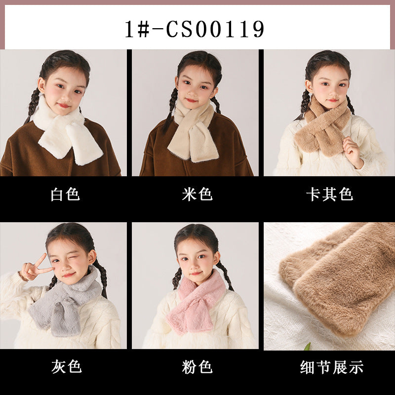 Children's Christmas Autumn and Winter Scarf Plush Warm Cute Cartoon Red New Year Festival Imitation Rabbit Fur Parent-Child Scarf