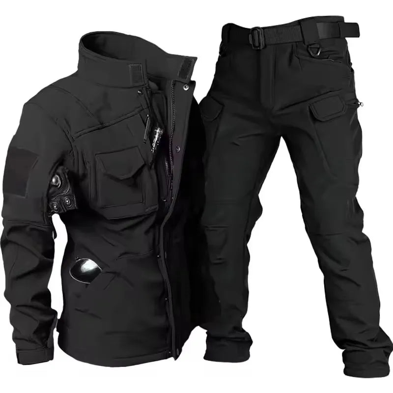 Waterproof Shark Skin Tactical Sets Mens Thicken Fleece New Soft Shell Combat Jackets+windproof Warm Cargo Pant 2 Piece Set