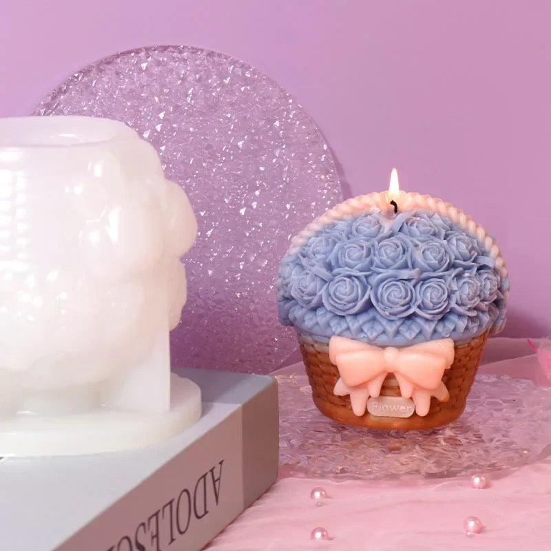 DIY Bowknot Rose Flower Candle Mold Cylinder Rose Floral Pillar Silicone Mold Wedding Decor Valentine's Day Gift Christmas decor