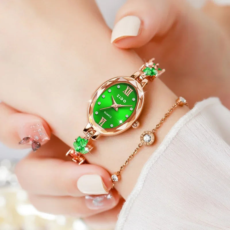 Women's Watches Light Luxury Diamond Inlaid For Clover Watch Waterproof Oval Ladies Fashion Quartz Bracelet Wristwatch relógio