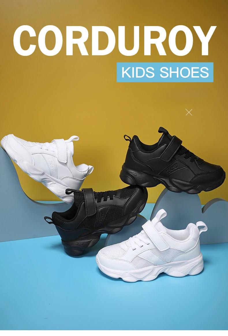 Children Shoes Kids Casual Sneakers Black Pu Leather Sports Shoes for Boy Girls White Shoes School Running Tennis Sneaker